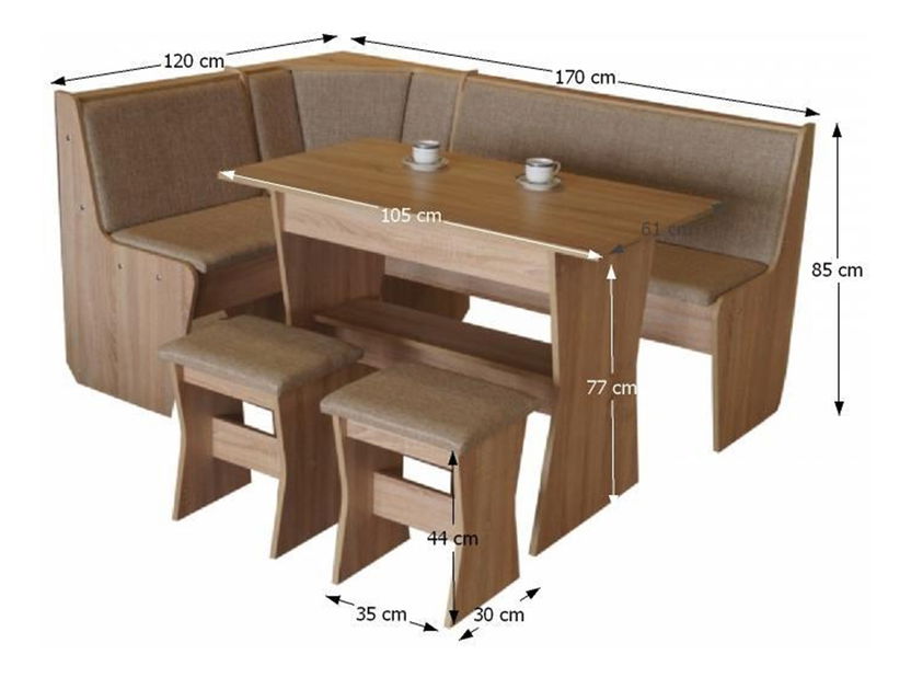 Set masă scaune pentru sufragerie Colgren sonoma + maro (pentru 5 persoane)