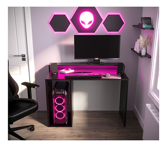 Sarok Gamer PC asztal Garrick 2 (fekete) (LED RGB világítással)