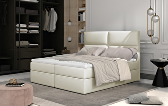 Pat matrimonial Boxspring 165 cm Alyce (svetlobej) (cu saltele)