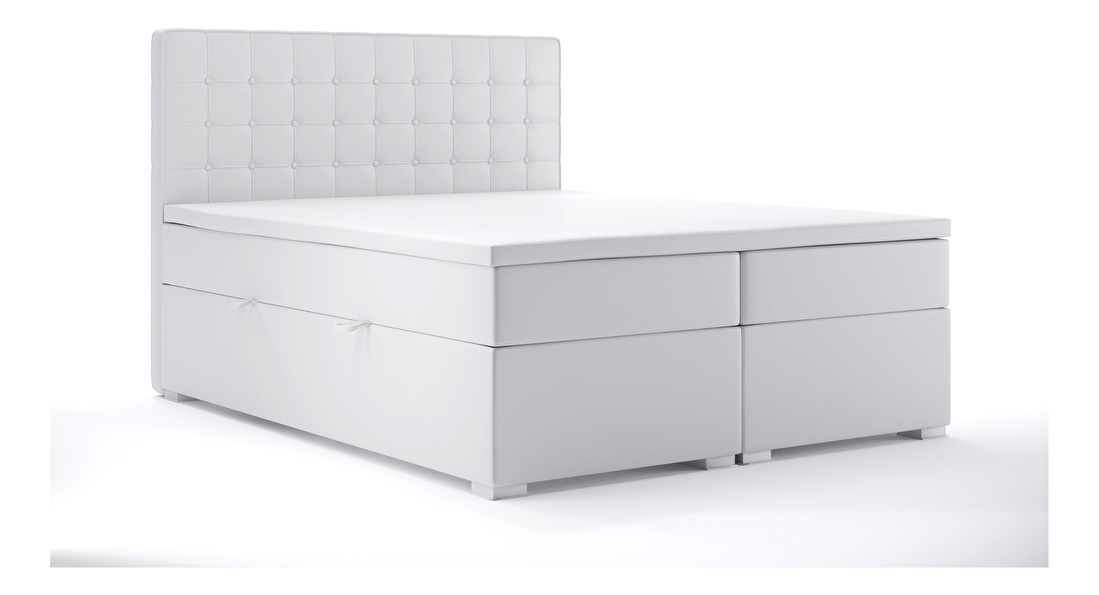 Pat matrimonial Boxspring 160 cm Candy (alb piele ecologică)(cu sp. depozitare)