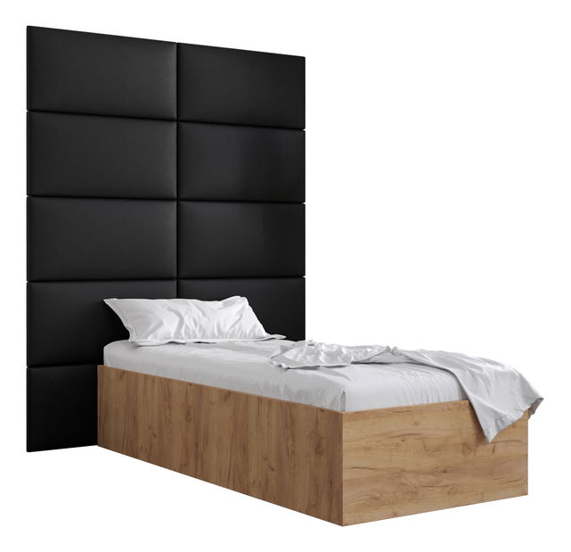 Jednolôžková posteľ s čalúneným čelom 90 cm Brittany 1 (dub craft zlatý + čierna) (s roštom)