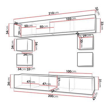 Mobilier living Badiani XVI (negru + negru lucios + Alb lucios)
