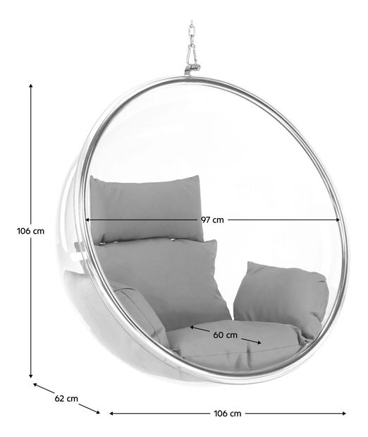 Viseća stolica za ljuljanje Belgica 1 (transparentna + srebrna + siva) 