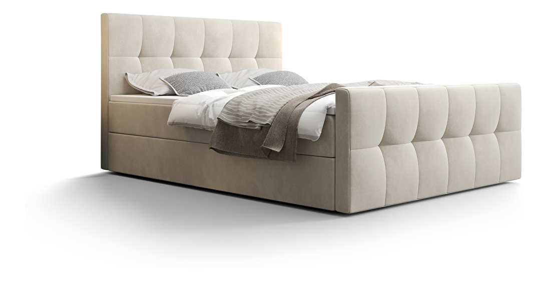 Manželská posteľ Boxspring 180 cm Macheta Comfort (béžová) (s matracom a úložným priestorom)