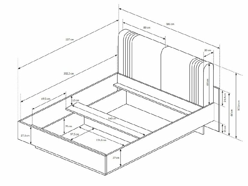 Manželská posteľ 160 cm Dalde C (bez matraca a roštu) (dub craft zlatý + antracit)