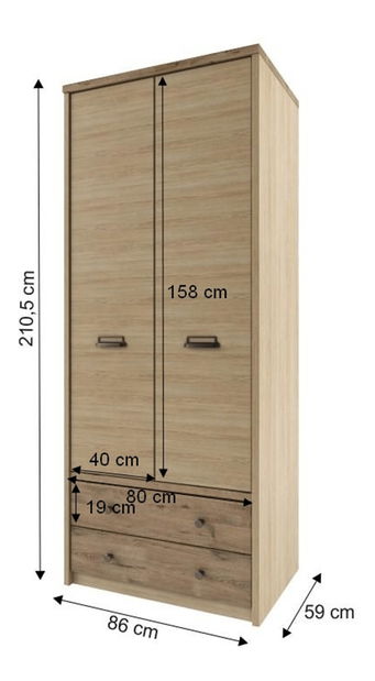 Šatníková skriňa Mirach 2D2S