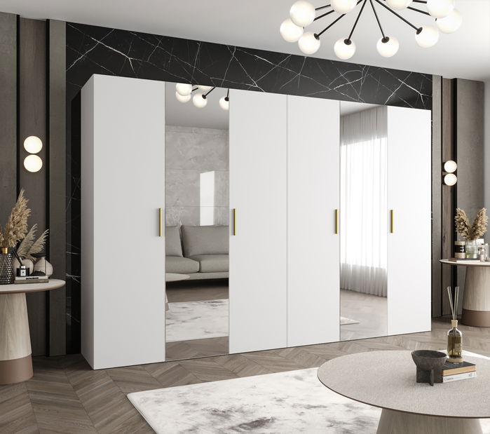 Ormar za garderobu 300 cm Borry 2 (bijela + zlatna)