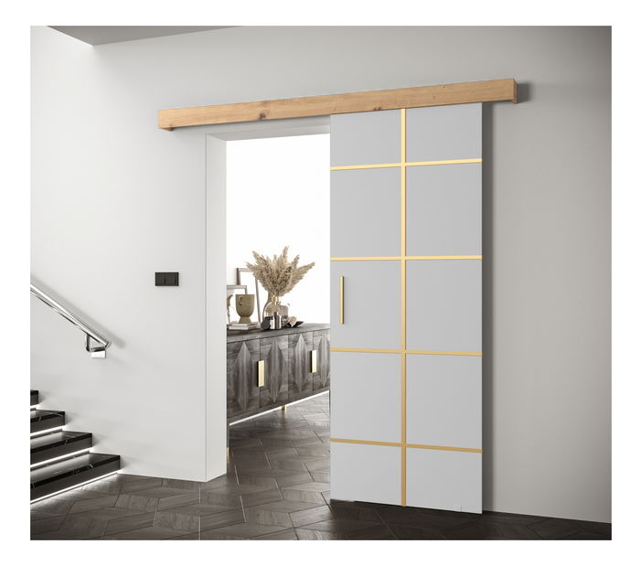 Posuvné dvere 90 cm Sharlene III (biela matná + dub artisan + zlatá)