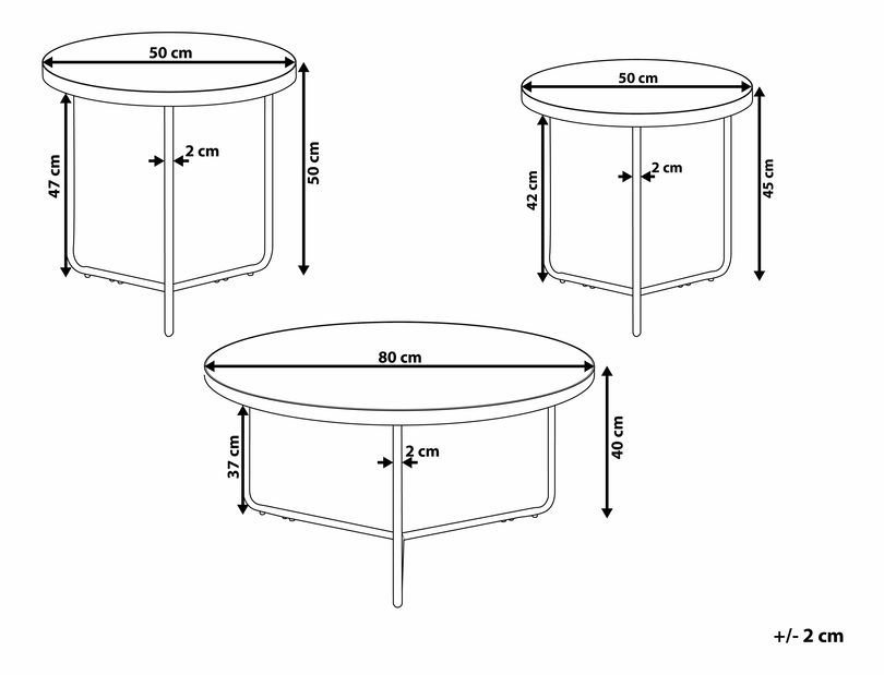 Set mese de cafea 3buc. Milaa (maro deschis) *vânzare stoc