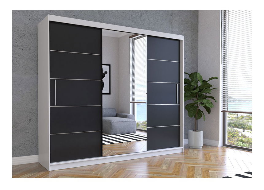 Dulap de haine Arrun (alb + negru + Oglindă)