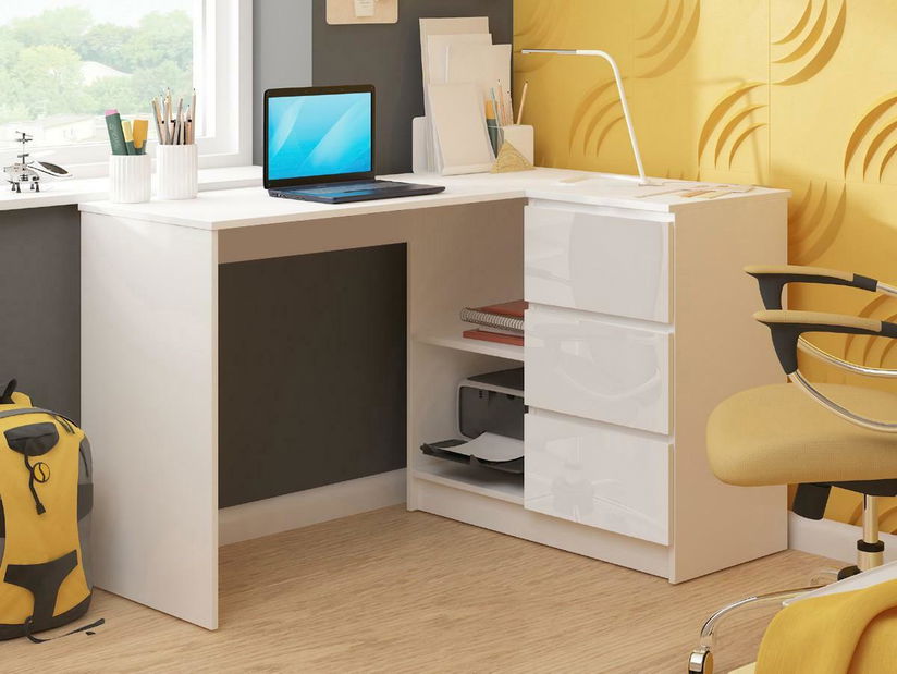 Masă PC de colț Bodhi (Alb + alb lucios) (D)