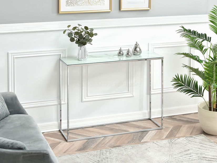 Măsuță consolă Bella Kons (alb + crom)