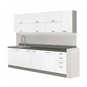 Kuhinja Primula 260 cm (siva + ekstra visoki sjaj bijeli) 