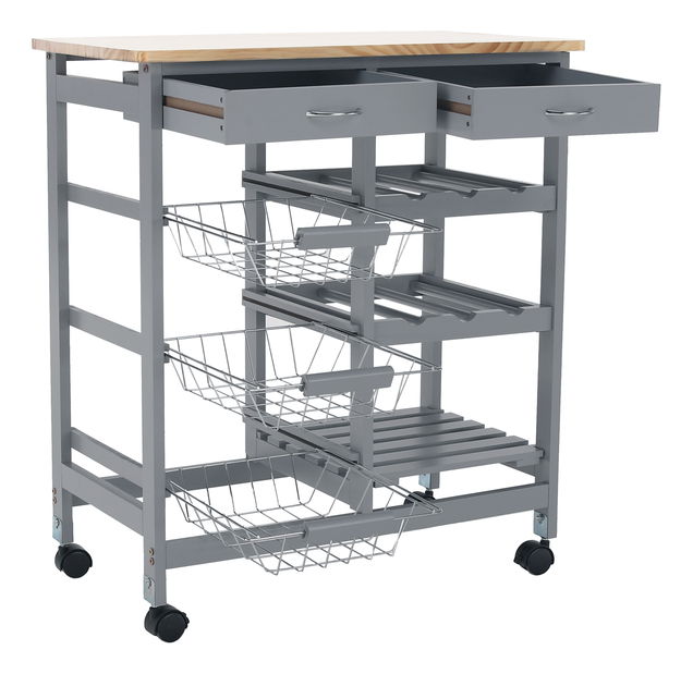 Kolica za posluživanje Brooke (siva + prirodna)