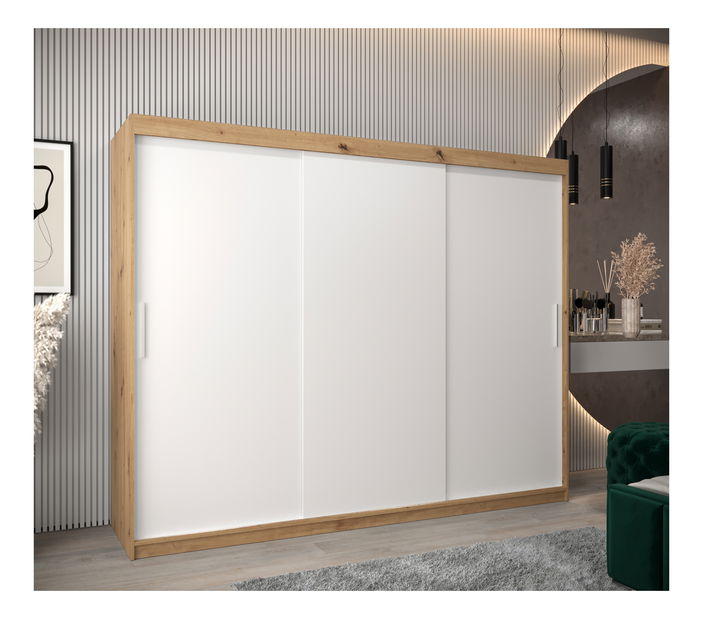 Šatníková skriňa 250 cm Toki (Dub artisan + Biela matná)