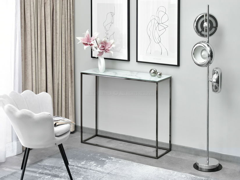 Konzolový stolík Bella Kons (biely mramor + čierna)