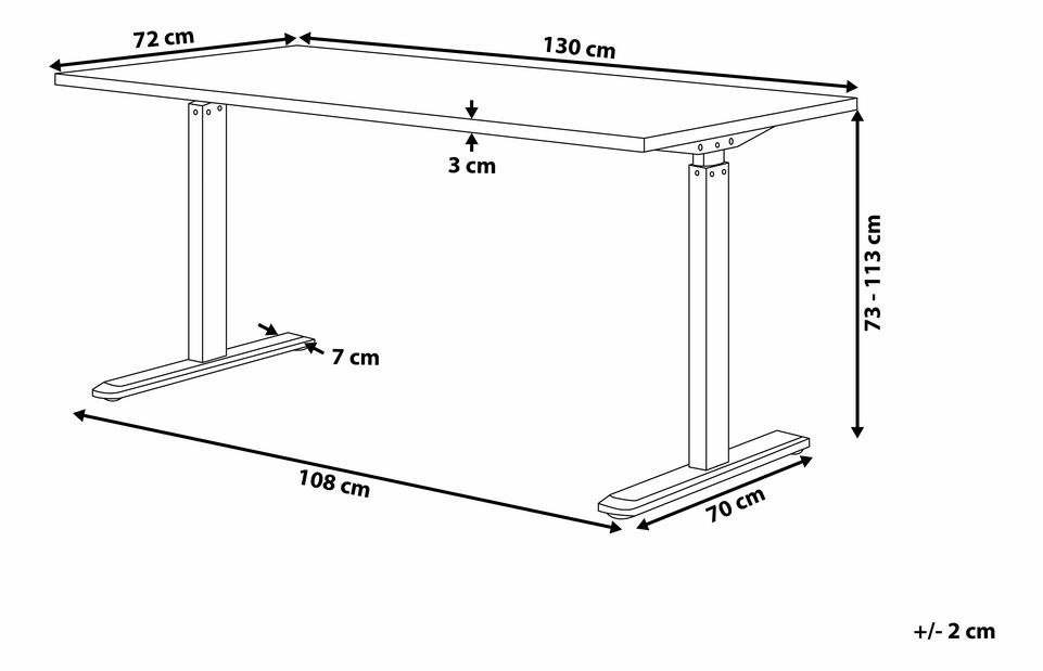 Pisaći stol DESIRA II (130x72 cm) (siva + bijela) (ručno podesiv)