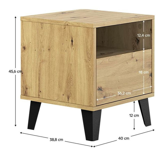 Éjjeliszekrény Brisas (artisan tölgy + fekete) *Kiárusítás