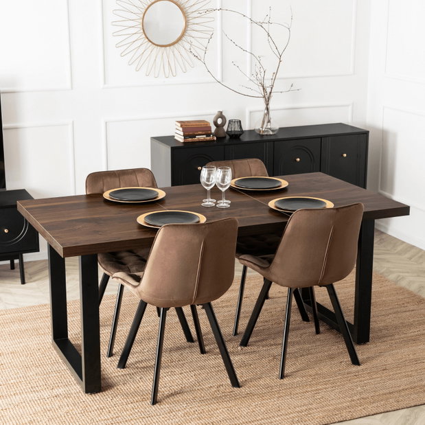 Masă sufragerie extensibilă Tomko (nuc + negru) (pentru 6-8 persoane)