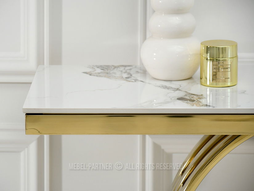 Măsuță consolă Tess (marmură albă + auriu)