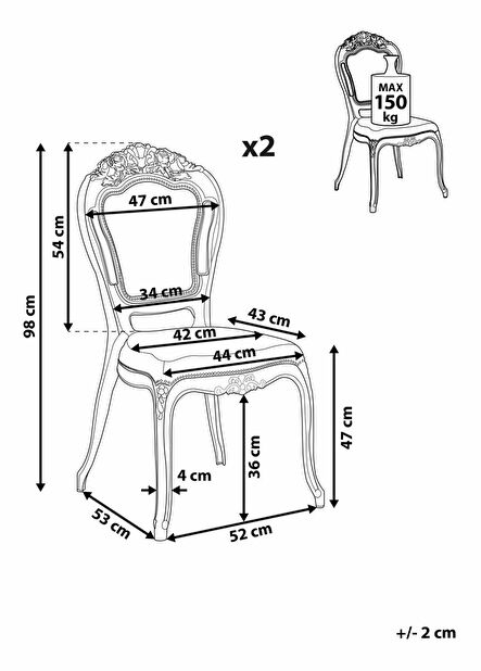 Set 2 buc. scaune pentru sufragerie Vitton (transparent)