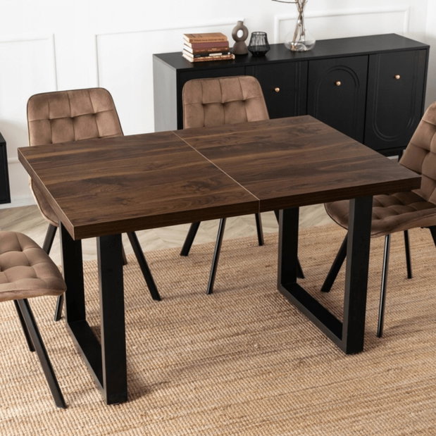Masă sufragerie extensibilă Tomko (nuc + negru) (pentru 6-8 persoane)