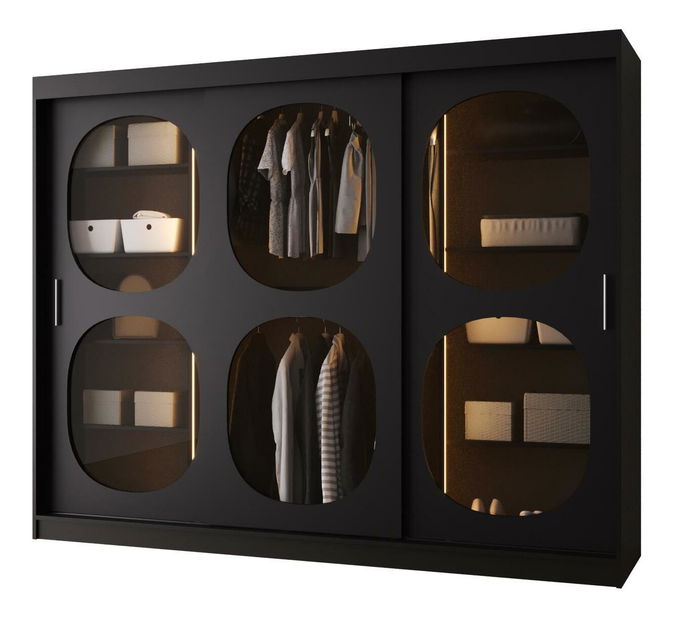 Dulap de haine 250 cm Boomer 2 (Negru) (cu iluminat)
