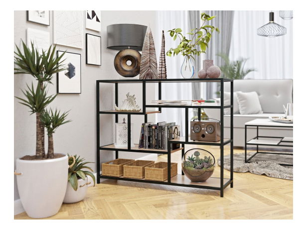 Regál Runoya I (čierna + prírodná) *bazár