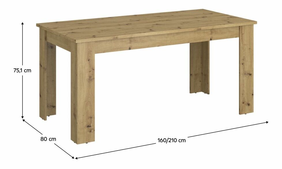 Masă de sufragerie extensibilă 160 IRON (stejar artisan) (pentru 6-8 persoane)