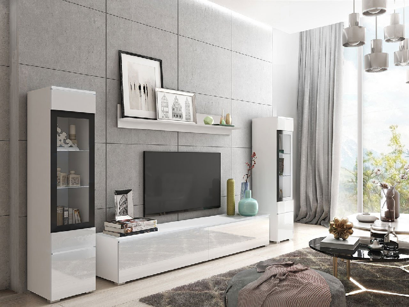 Mobilier living Selwyn II (Alb + Alb lucios ) (fără iluminat)