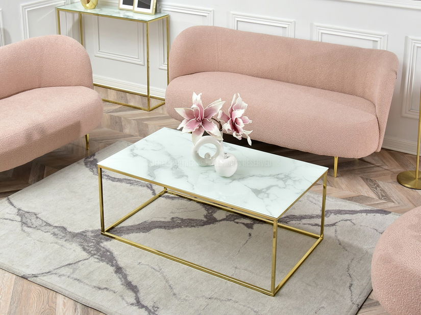 Konferenčný stolík Bella Xl (biely mramor + zlatá)