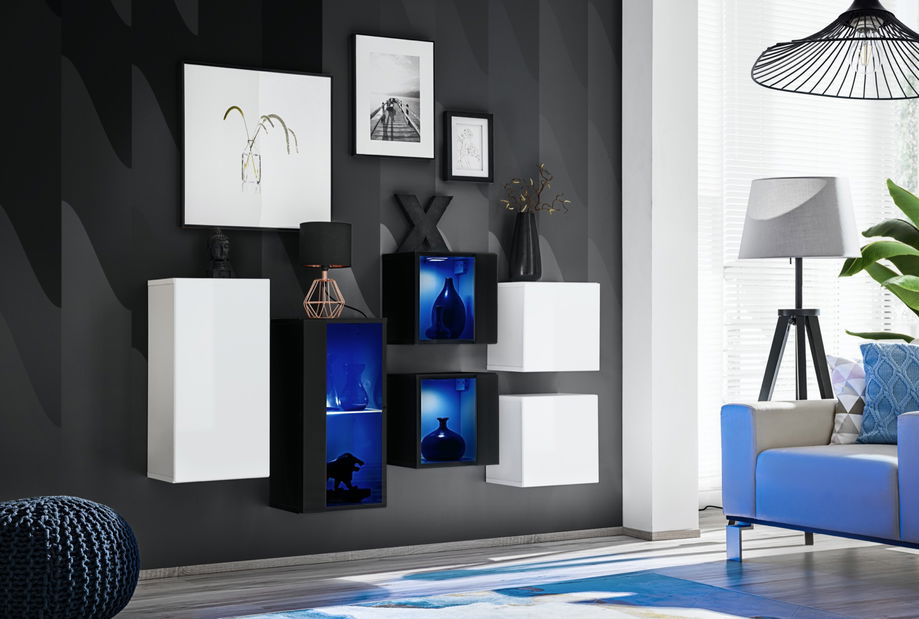 Set za dnevni boravak Shelly 26 WS SW SB4 (bijela mat + bijela sjajna + crna mat + crna sjajna)