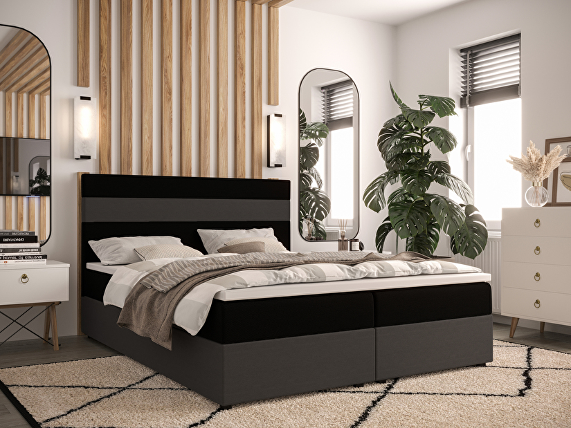 Bračni krevet Boxspring 140 cm Locos Comfort (tamnosmeđa + tamnosiva) (s madracem i prostorom za odlaganje)