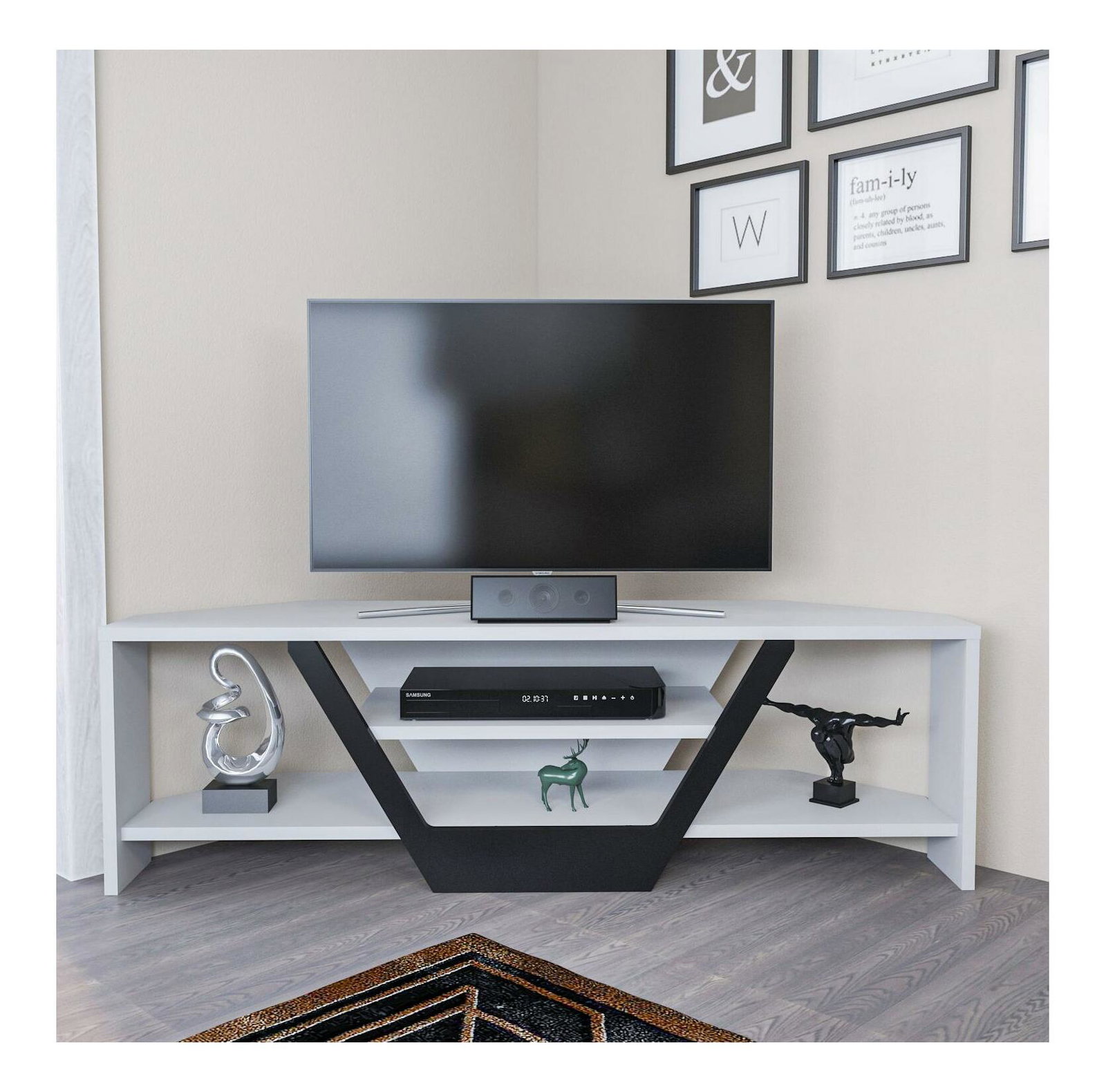 Masă TV/Dulap Sarra (Alb + Negru) 