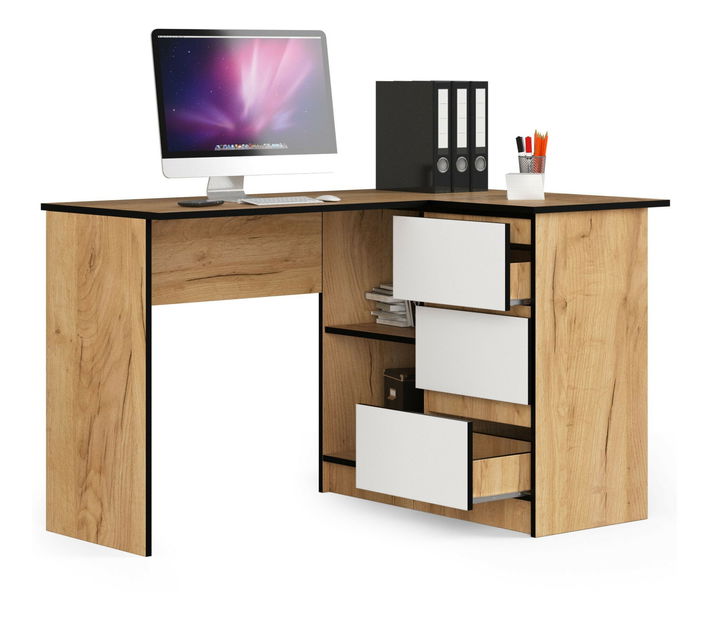Sarok PC asztal Bodhi (tölgy craft + fehér) (J)