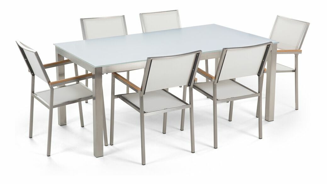 Záhradná jedálenská sada Grosso (biela) (biele stoličky)