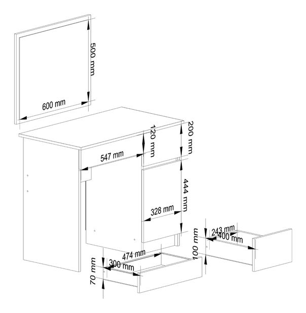 Toaletný stolík Parijat (biela) (so zrkadlom) (P)