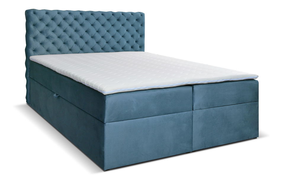 Pat matrimonial Boxspring 180 cm Orimis (albastru)