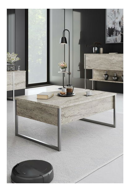 Stolić za kavu Luna 1 (travertin + srebrna)