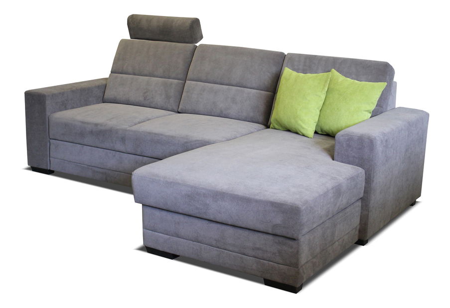 Rohová sedačka Nelson 2F+L (sivá + zelené vankúše) (P)