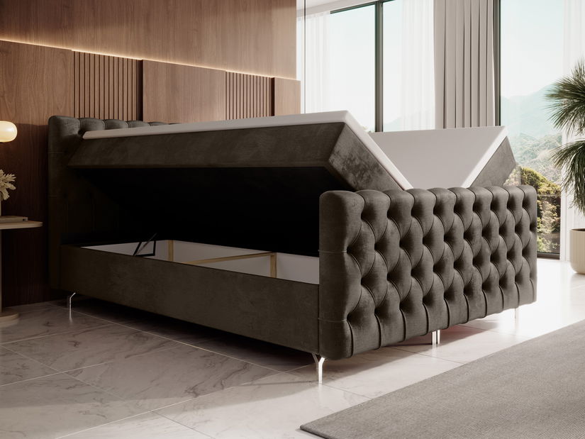 Pat matrimonial 180 cm Clinton Bonell (Maro) (cu somieră, cu sp. depozitare)