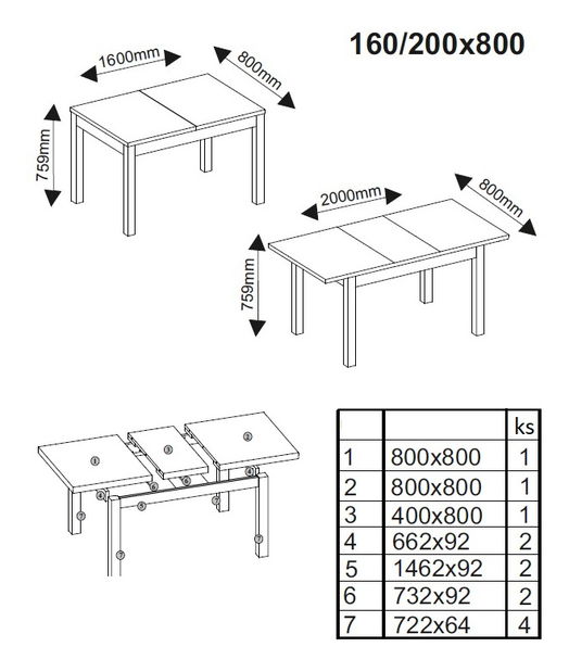 Étkezőasztal 160-200 cm Alene (szonoma tölgy) (6-8 főre)