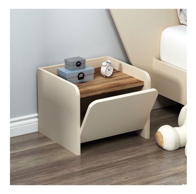 Nočný stolík Pedami (orech svetlý + béžová)