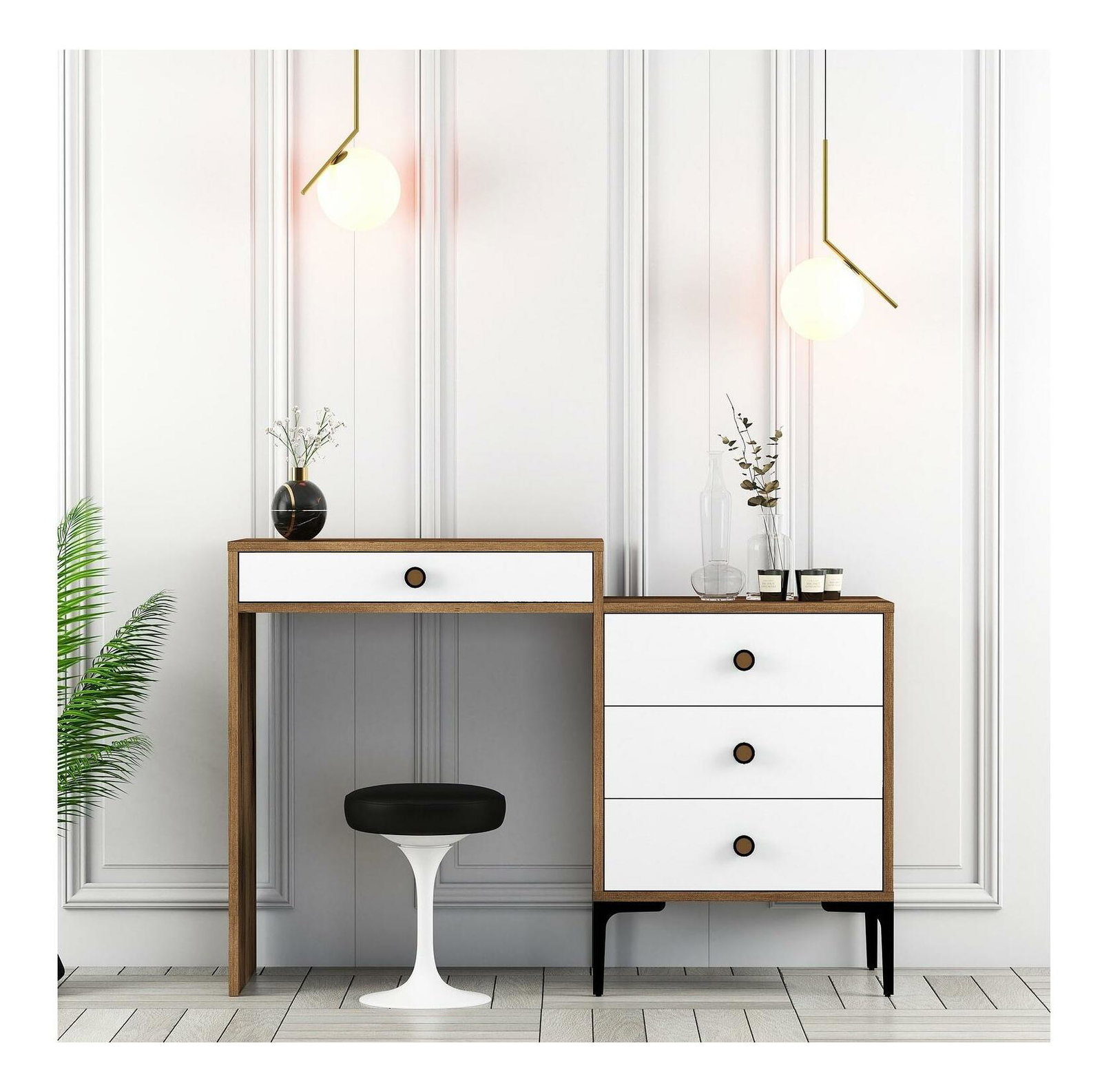 Fésülködőasztal Logan 2 (fehér + dió)