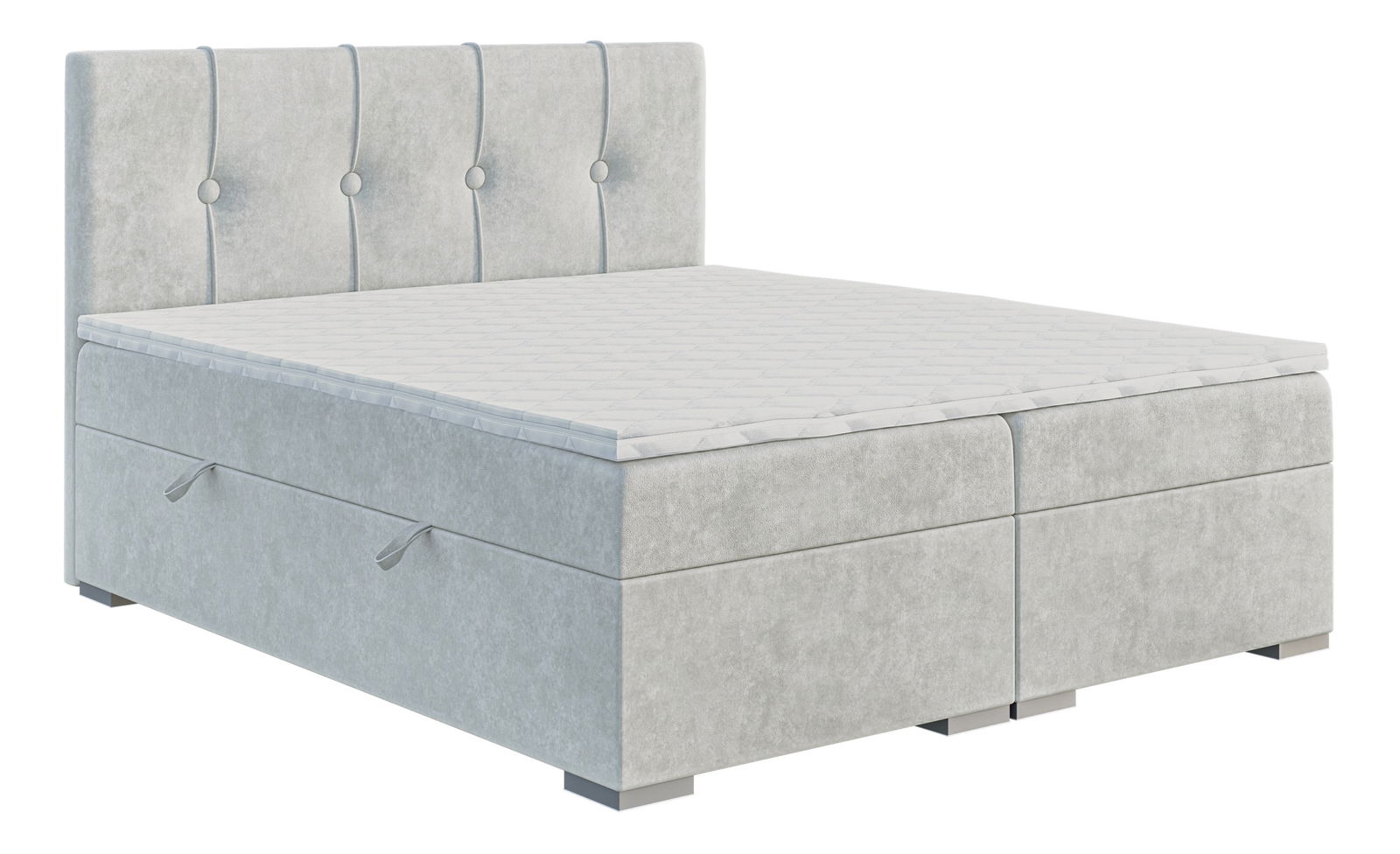 Pat matrimonial Boxspring 140 cm Ruffy (gri deschis) (cu saltea și sp. depozitare)
