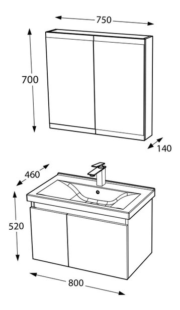 Set mobilier baie Abramba 80 (pin + alb)