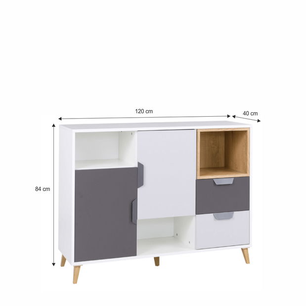 Comodă typ 07 Sinny (alb + grafit + stejar lefkas) 