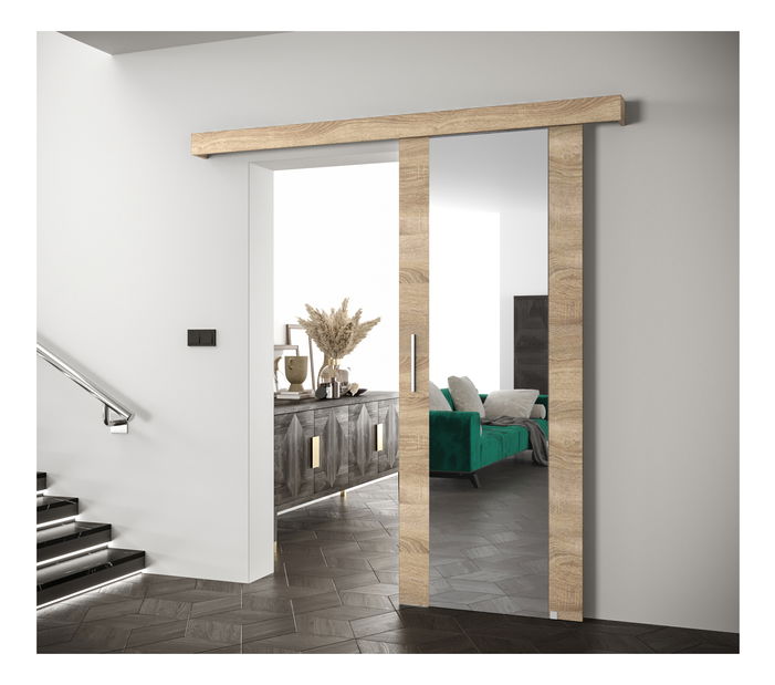 Klizna vrata 90 cm Sharlene II (hrast sonoma + hrast sonoma + srebrna) (s ogledalom)