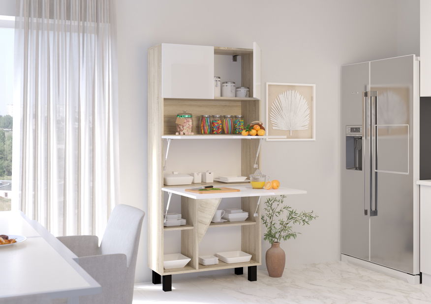 Masă PC Home (alb lucios + Stejar sonoma)