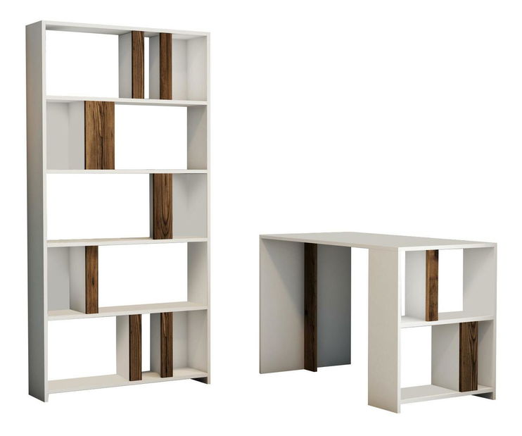 PC asztal regállal Limba (fehér + dió)